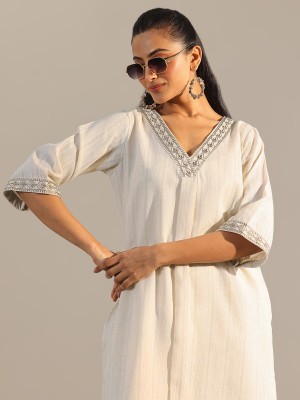 LIBAS Women Solid Straight Kurta(White)