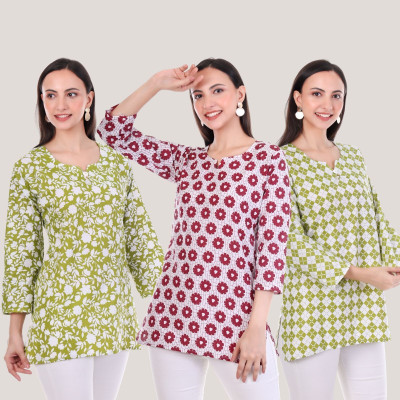 Erosion Women Printed Straight Kurta(Green, Red)
