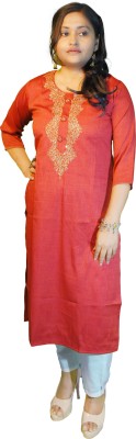 rima apparel Women Embroidered Straight Kurta(Red)