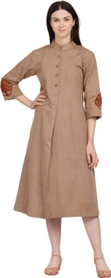 Amodini Women Solid A-line Kurta(Brown)