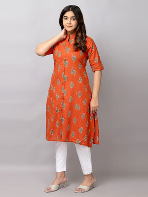 FASHION PETALS Women Ikat A-line Kurta(Orange)