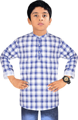 MADE IN THE SHADE Boys Self Design Straight Kurta(White, Blue)