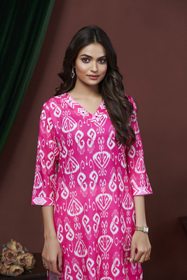 tckty Women Floral Print Straight Kurta(Pink)