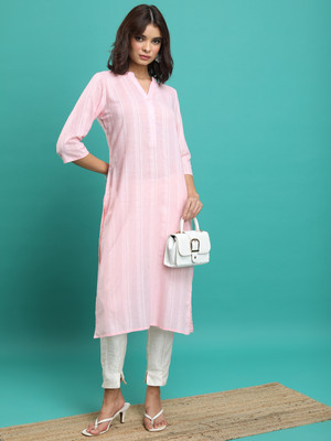 Vishudh Women Solid Straight Kurta(Pink)