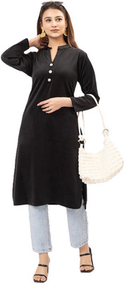 Louis Carlo Women Solid A-line Kurta(Black)