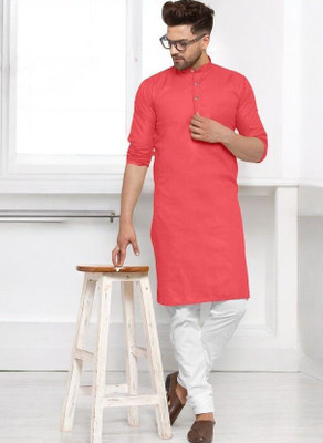 Krisha trend Men Solid Straight Kurta(Pink)
