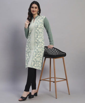MOD YOUNG Women Embroidered Straight Kurta(Light Green)