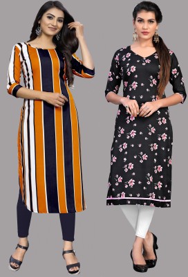 Modli 20 Fashion Women Geometric Print A-line Kurta(Black, Yellow)