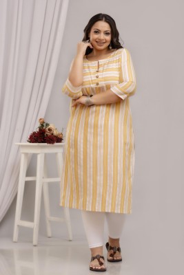 SHRITIKA Women Striped Straight Kurta(Yellow)