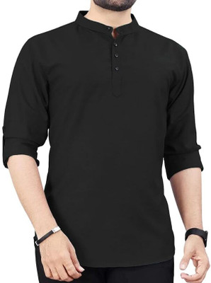 Vimal Star Men Solid A-line Kurta(Black)