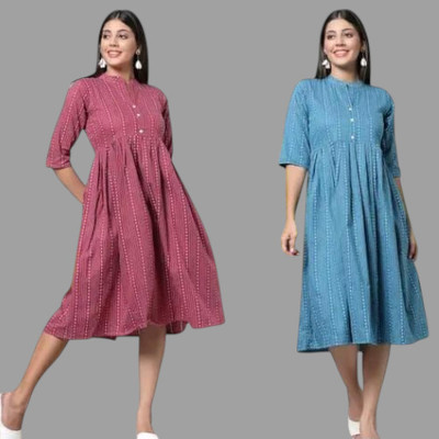 U CREATION Women Printed Anarkali Kurta(Maroon, Blue)