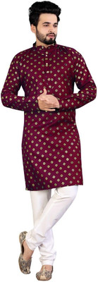 Sanju Fashions Men Printed Straight Kurta(Maroon)