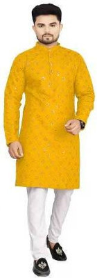 Nellist Men Embroidered A-line Kurta(Green)