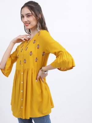 Vishudh Women Printed Ethnic Dress Kurta(Yellow)