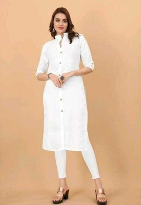 NITYA Women Solid Straight Kurta(White)