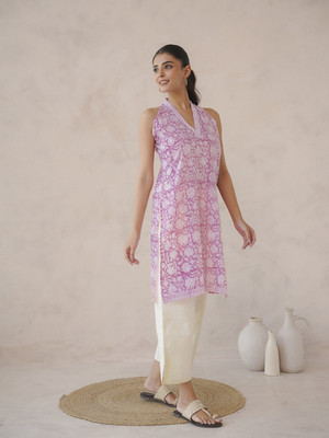 Goodhand Women Printed Straight Kurta(Pink)