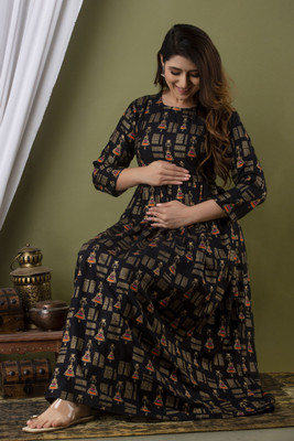 Mialo fashion Women Printed Anarkali Kurta(Black)