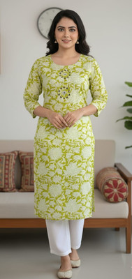 Fashion Point Women Solid Ethnic Dress Kurta(Light Green, White)