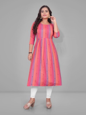 Sai veera Fashion Women Striped Anarkali Kurta(Multicolor)