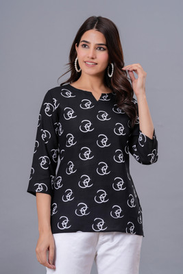 AMIT FASHION HUB Women Printed A-line Kurta(Black)