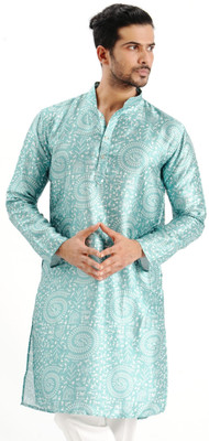 Modern Mughals Men Printed Straight Kurta(Green)