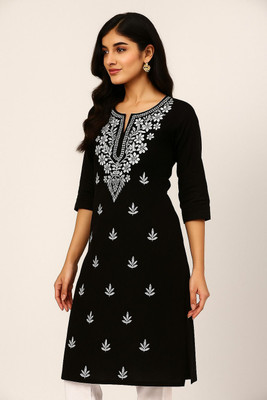 JAI BHAWANI ENTERPRISES Women Embroidered Straight Kurta(Black)