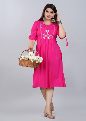 jai govindam Women Embroidered A-line Kurta(Black)