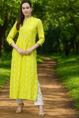 Priyank Women Printed A-line Kurta(Yellow)