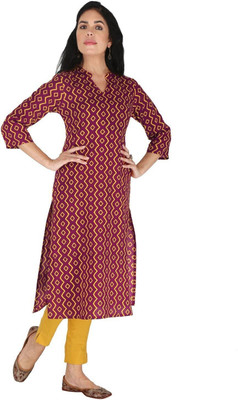 HouseOfCommon Women Printed Straight Kurta(Purple)