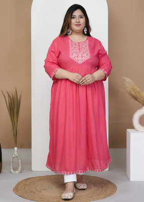 KUNWAR FASHION Women Embroidered A-line Kurta(Pink)