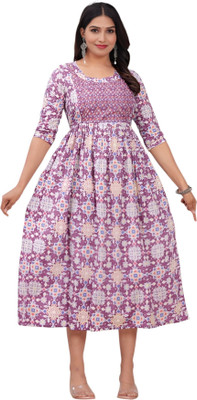 HouseOfCommon Women Printed Anarkali Kurta(Purple)