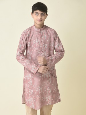 Tabard Boys Printed Straight Kurta(Pink)