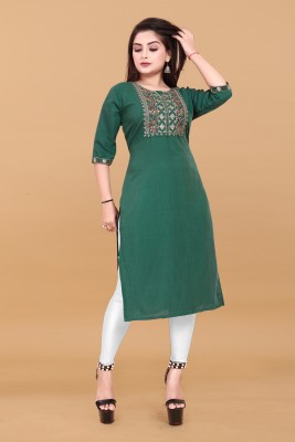 HARISH TEXTILE Women Embroidered A-line Kurta(Green)