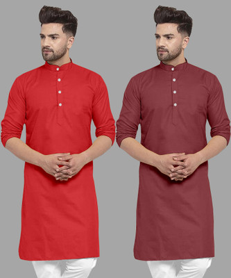 UDANIENTERPRISE Men Solid Straight Kurta(Maroon, Red)