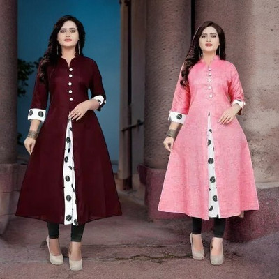 VIVIDH CREATIONS Women Printed A-line Kurta(Red)