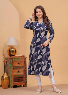 PURSHOTTAM WALA Women Floral Print Straight Kurta(Blue)