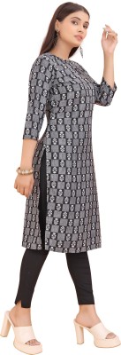 JENSI FASHION Women Printed A-line Kurta(Black, White)