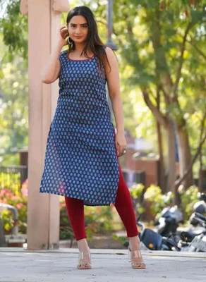 darshi fashion Women Printed Straight Kurta(Blue)