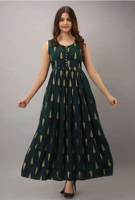 Rachuri Women Printed Ethnic Dress Kurta(Green)