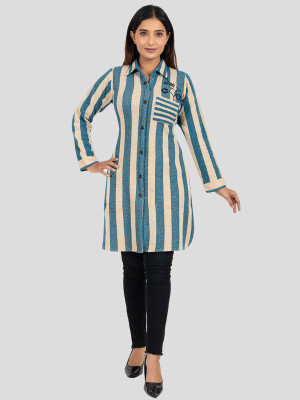 Elthia Women Striped Straight Kurta(Blue)