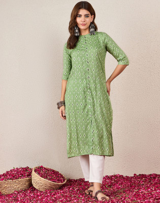 Uparna Women Printed Straight Kurta(Light Green)