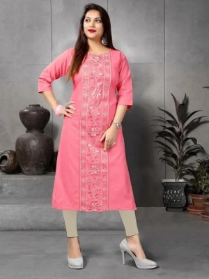 VIVIDH CREATIONSS Women Embroidered Straight Kurta(Pink)