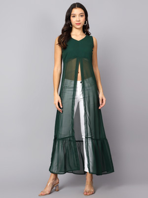 VESICLE Women Solid Frontslit Kurta(Green)