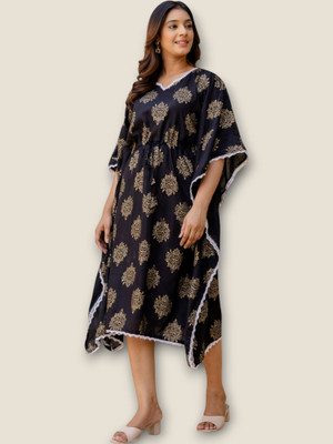 flexflow Women Printed Straight Kurta(Black)