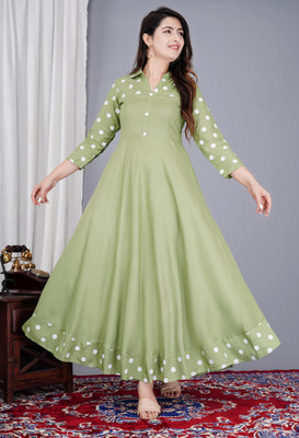 DARGU Women Polka Print Anarkali Kurta(Dark Green)