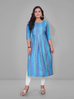 Sai veera Fashion Women Striped Anarkali Kurta(Blue)