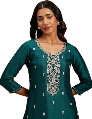 Kushi Women Embroidered A-line Kurta(Dark Green)