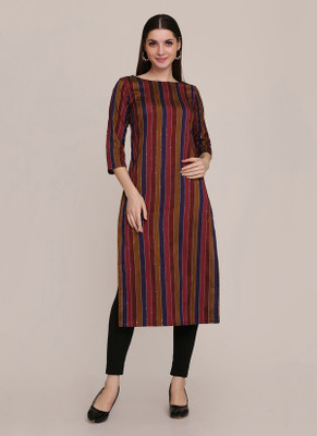 Saanjh Women Striped Straight Kurta(Maroon)