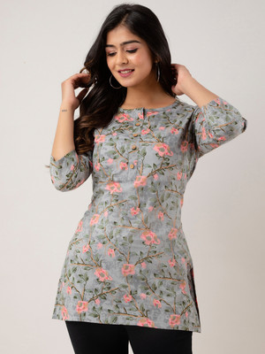 Feranoid Retail Women Printed Straight Kurta(Grey)