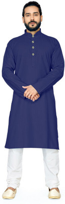 Swegzin Men Solid A-line Kurta(Dark Blue)